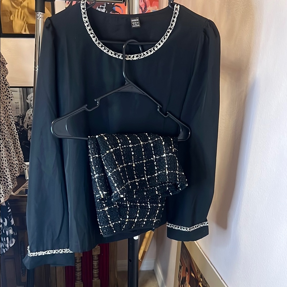 Chic Black and White Blouse and Skirt Set